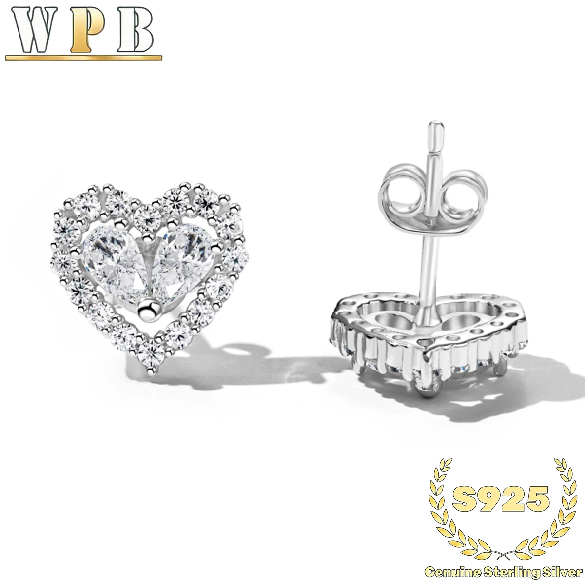 Stud Earrings S925 Sterling Silver Pink Heart Zircon Halo Prong Setting Valentine Anniversary Gift for Women Romantic Jewelry