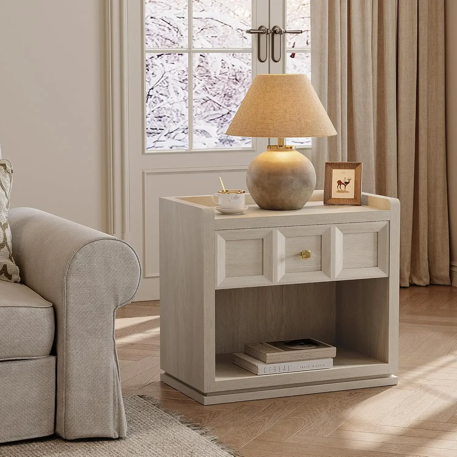 [صفقة ساخنة، عرض وقت محدود! ]طقم حامل ليلي 2، طاولات ليلية واسعة مقاس 26 بوصة مع درج، طقم منضدة كبيرة بحجم كوين مكونة من قطعتين، مودر