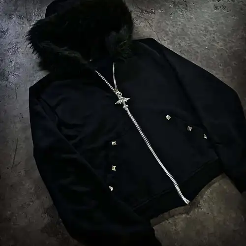 Imagen 2 del producto Gorro de pelusa europeo, suéter con patrón, Sudadera con capucha de manga larga, abrigo Retro, tendencia urbana, abrigo cálido de estilo oscuro para mujer, estilo Y2K