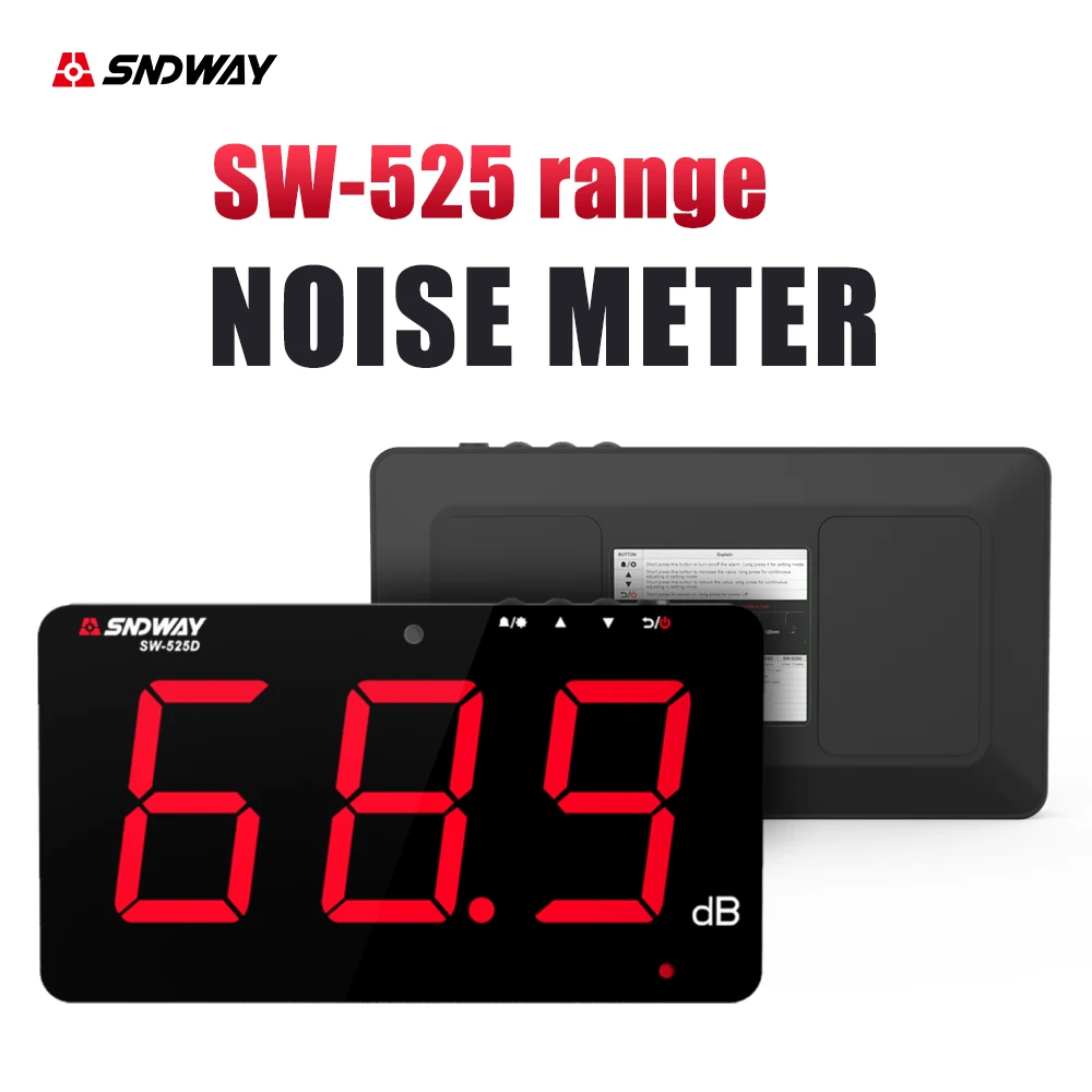 SNDWAY SW-525A Wall Mounted Sound Level Meter 30-130dB Large LED Screen Type-C Power Noise Decibel Monitor With Alarm Output