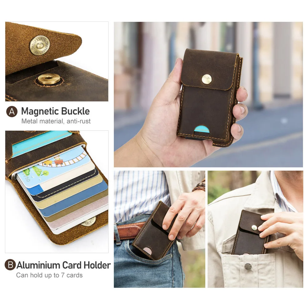 MITAO FACTORY Men's Credit Card Holder Wallet RFID Leather Hasp Card Case Man Casual Designer Mini Cards Aluminum Box Purse