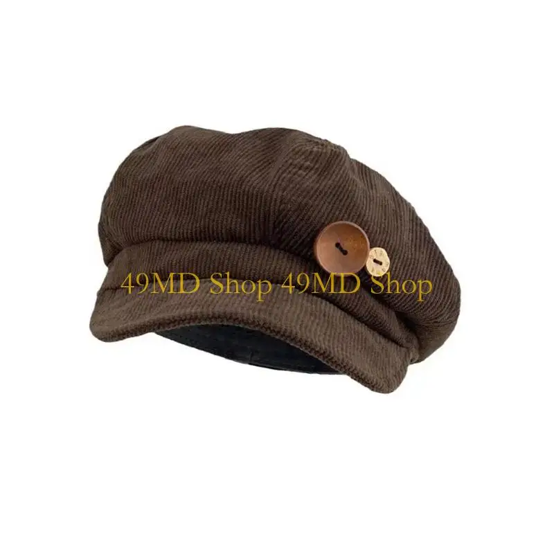 49MD Flexible Brown Octagonal Hat Comfortable Polyester Substance Button Embellishments Everyone Day Comfort