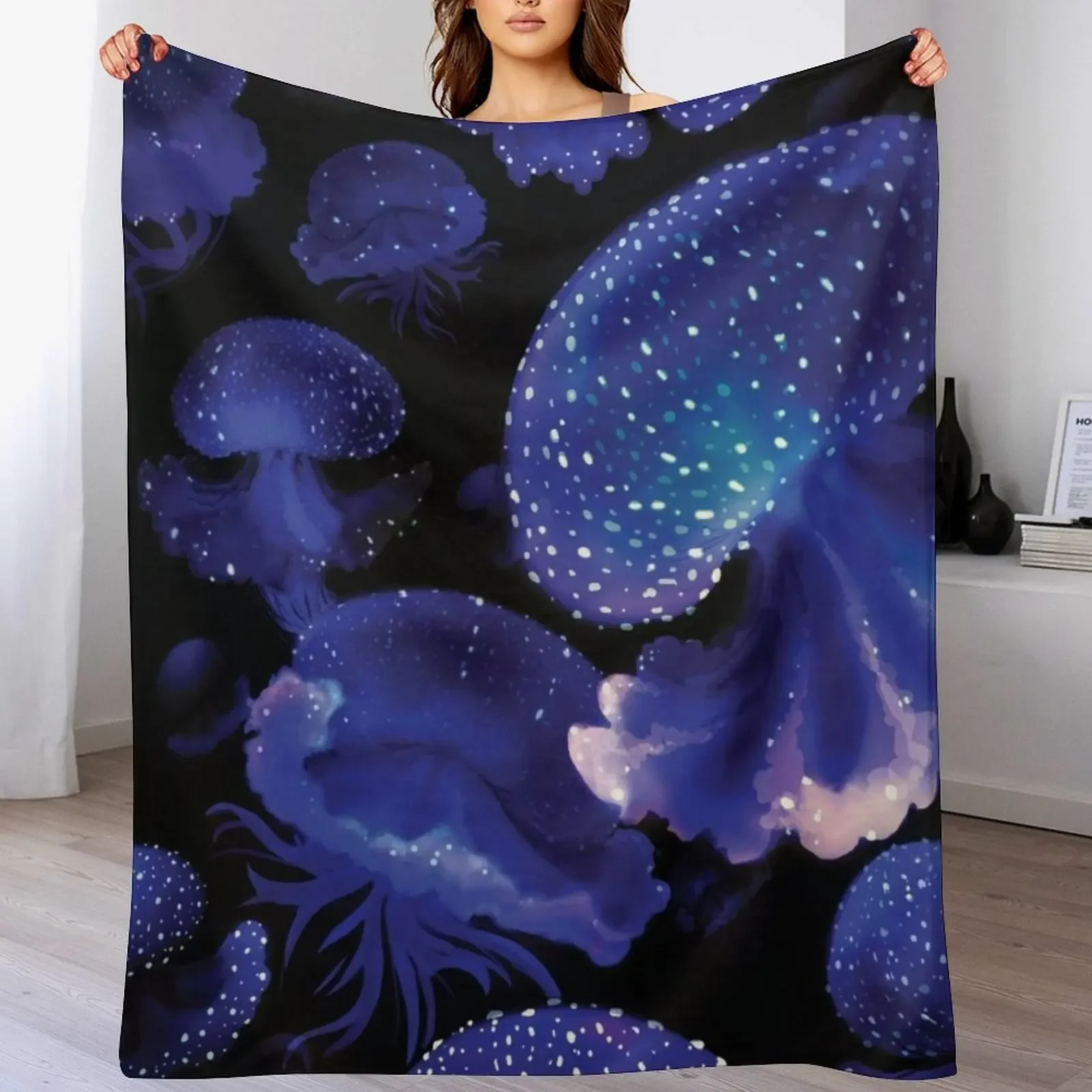 Blacklight Jellyfish Throw Blanket Hairy Soft Blankets