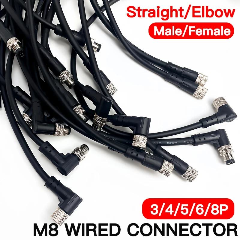 

2Meters Waterproof M8 Sensor Cable Plug, Male & Female 3/4/5/6/8 Pin, Integrated Injection Molding Industrial Use