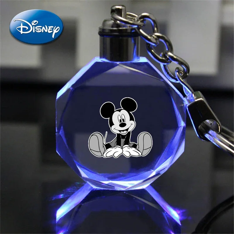 Disney-Mickey Mouse Cristal Mudança De Cor Lâmpadas Chaveiro, Minnie Figuras Anime, Luzes Da Noite, Forma Octogonal, Pingente Bonito, Brinquedos