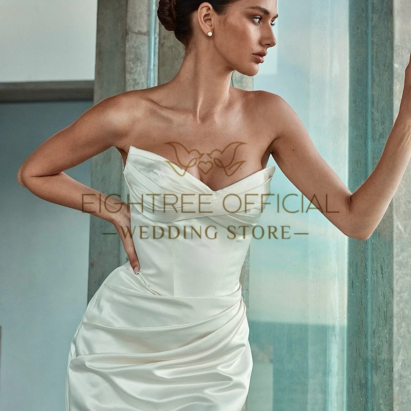 Eightree-vestidos de novia de sirena blanca, escote en forma de corazón, sin mangas, cola de barrido, vestido de novia largo de noche, vestido de fiesta de boda personalizado