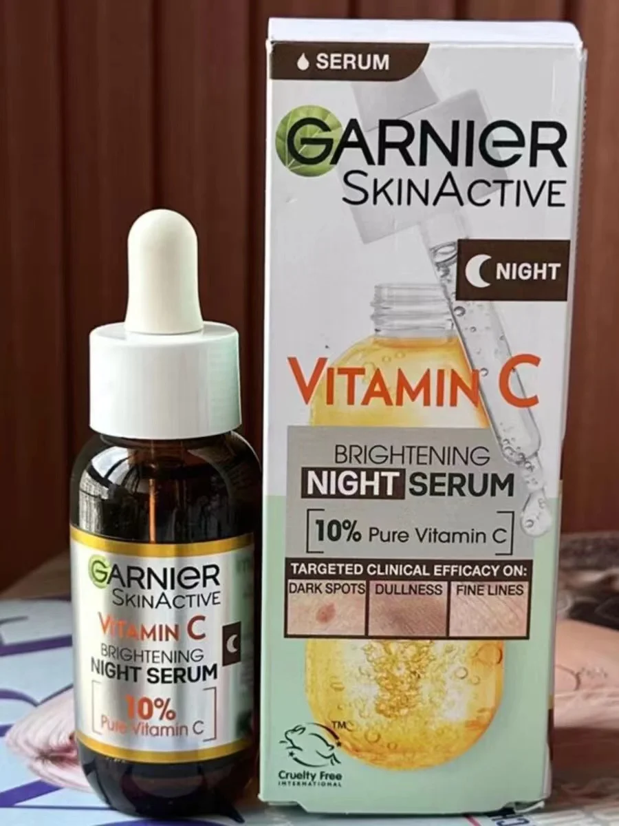 GARNIER 10% VC Brightening Night Essence 30ml Vitamin C Serum  Improve Dullness Yellowing Whiten Skin Tone Rare Beauty Skincare