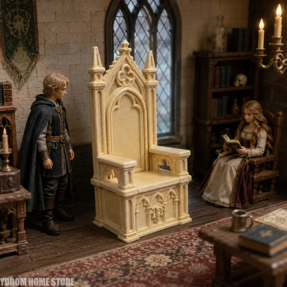 3d Printed 1/12 Gothic Vintage Embossed Throne Chair for BJD Doll Desk Decoration Home Accessories Kids Gift