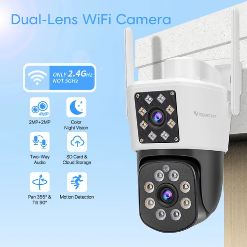 Imagen 2 del producto Cámaras VSTARCAM de doble lente de 4 MP para seguridad en el hogar, 360 ° Ver, detección humana, visión nocturna en color, panorámica e inclinación, audio bidireccional
