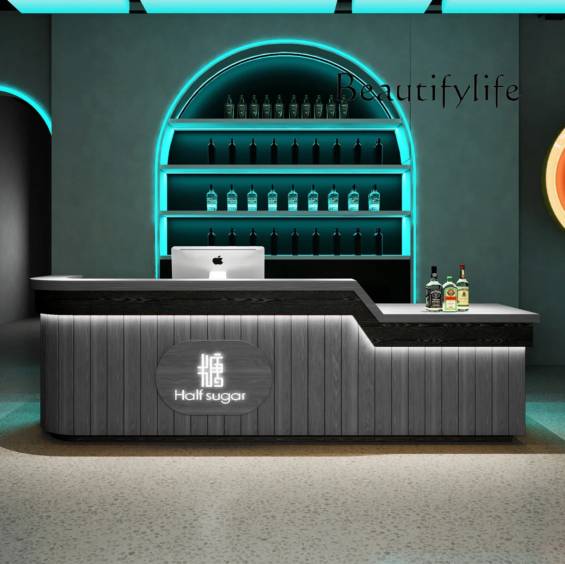 

New Chinese retro dining counter hotel front desk teahouse reception desk design sense checkout page