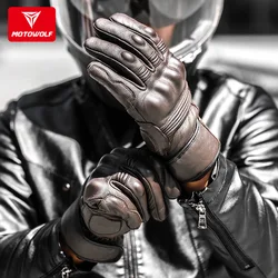 MOTOWOLF-guantes de cuero de felpa para motocicleta, manoplas gruesas anticaída para ciclismo al aire libre, de caballero Retro, Invierno
