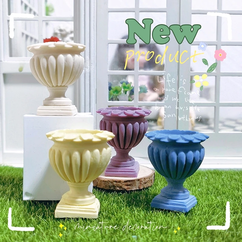 1:12 Dollhouse Miniature Flowerpot Roman Column Mini Flower Column Flower Pots Outdoor Garden Potted Plants Model Decor Toy