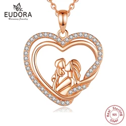 Eudora Real 925 Sterling Silver Heart Charm Necklace for Women Baby Mother Child CZ Pendant Fine Luxury Jewelry Mother's Gift