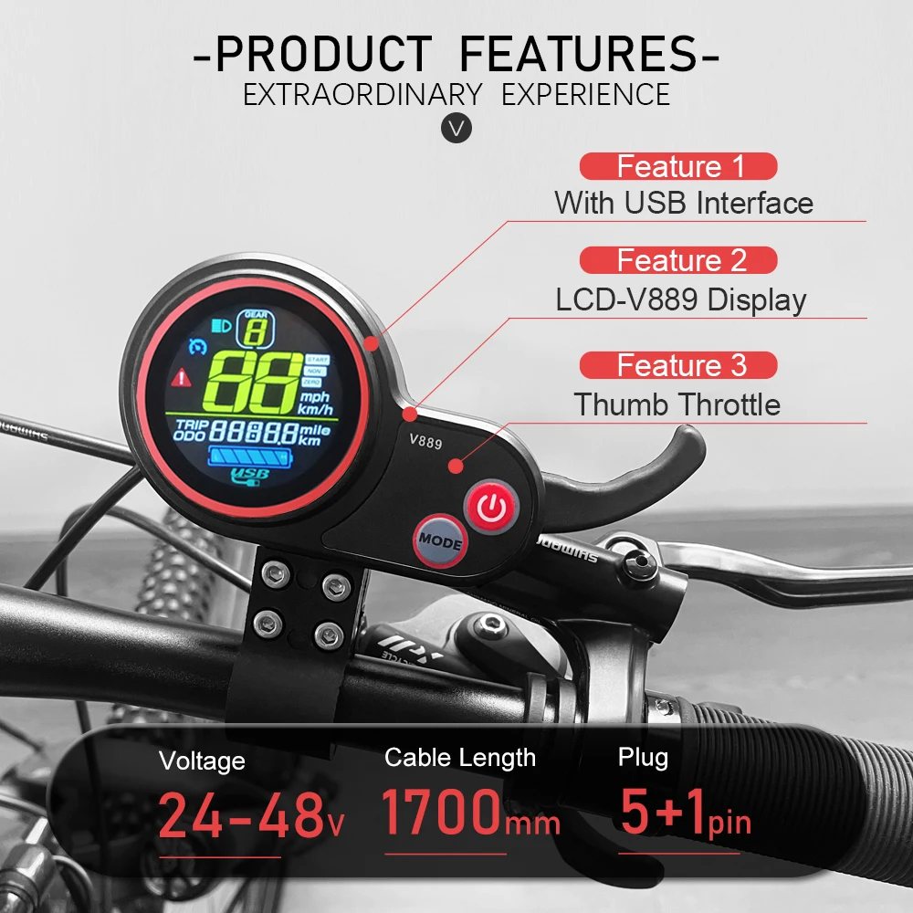 Ebike Sinewave Controller 36V/48V 17A 26A 30A tre modalità con Display LCD V889 per bici elettrica senza spazzole o con Hall