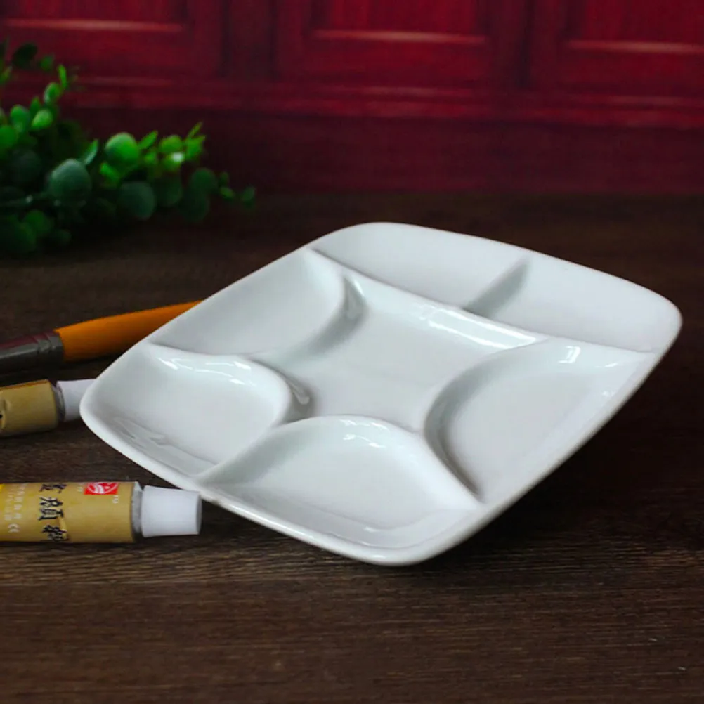 Eco-Friendly Ceramic Palette Premium White 6Inch Square Artist Paint Tray 7 Wells for Watercolor Gouache Acrylic Oil Tempera