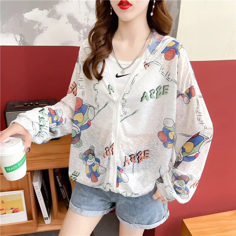 Women\'s Trench Coat Jacket Hooded Sun Protection Clothing Summer Loose Large Size Anti-UV Breathable Thin Outdoor Sportswear New
