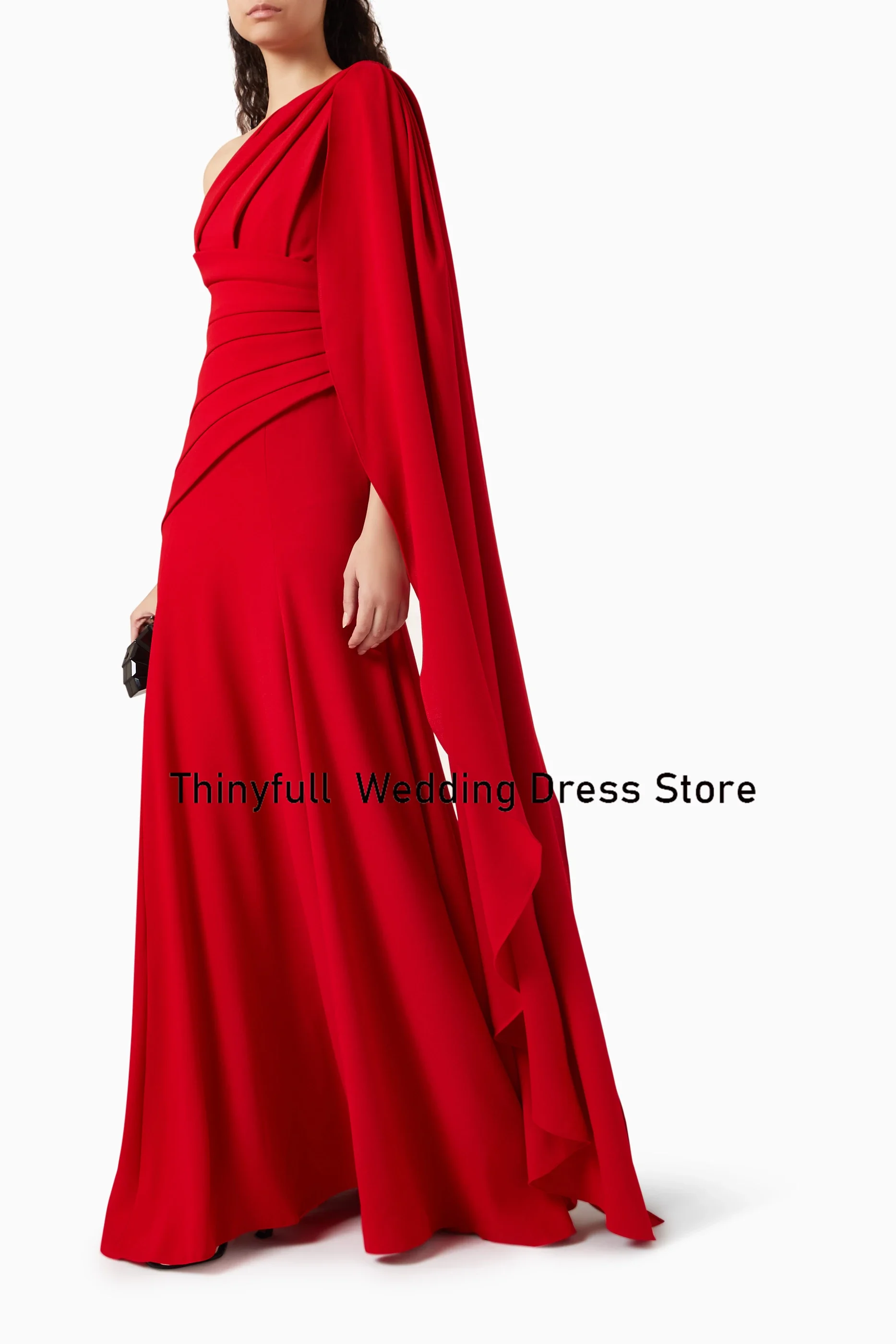 Thinyfull Saudi Arabia Prom Dresses One Shoulder Dubai Outfit Evening Party Gown Satin Ruched Formal Occasion Dress Customized