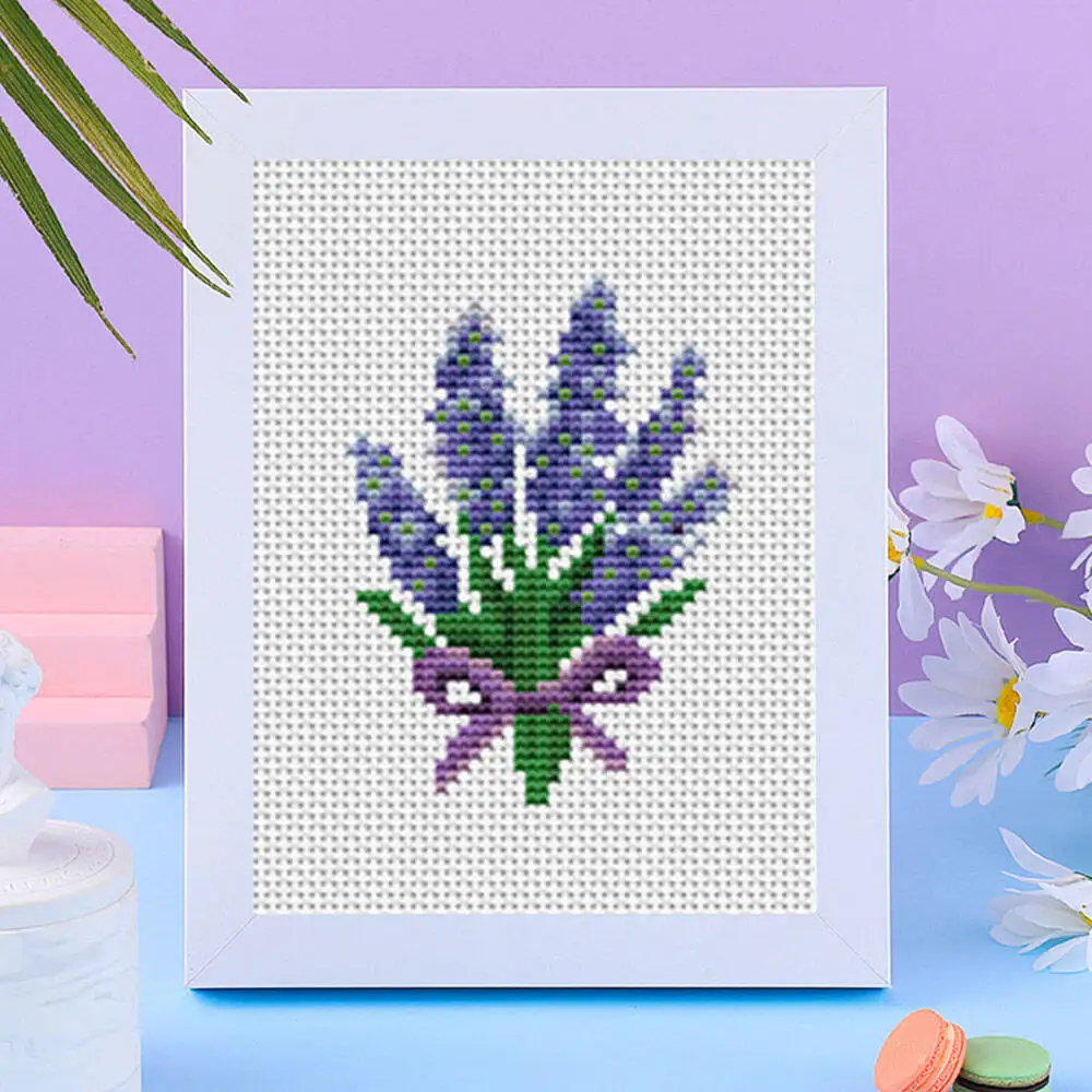 HUACAN 12pcs Mini Cross Stitch Embroidery Kit Flower Embroidery Kits Plant Handmade Gift Room Wall Decoration