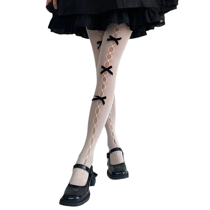 Gothic Lolita Schleife Netzstrümpfe Sexy Kostüm Frauen JK Weiße Strumpfhosen Anime Socken Cosplay Zubehör Lolita Strumpfhosen
