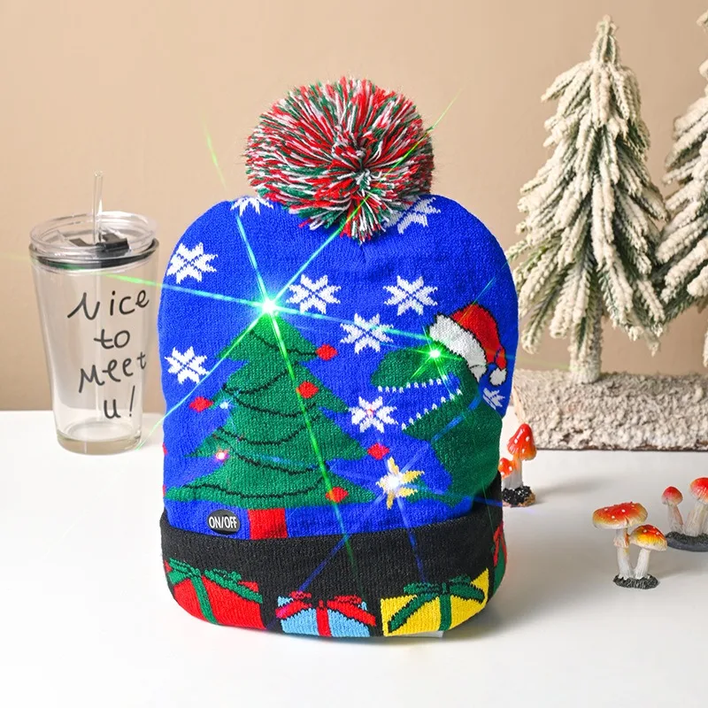 Flashing LED Christmas Hat  Snowman Knitted Hat Warm Winter Beanie Cap Light Up Xmas New Year Party Decor Gift