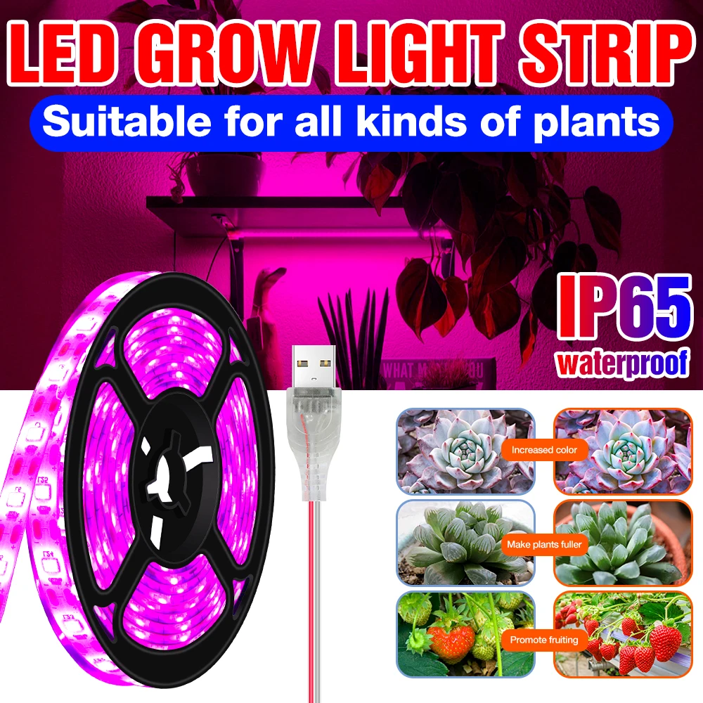 LED Grow Light Full Spectrum Flexible Plant Lamp Tape Waterproof Indoor Flower Seeds Vegetables Hydroponics Cultivation Lighting