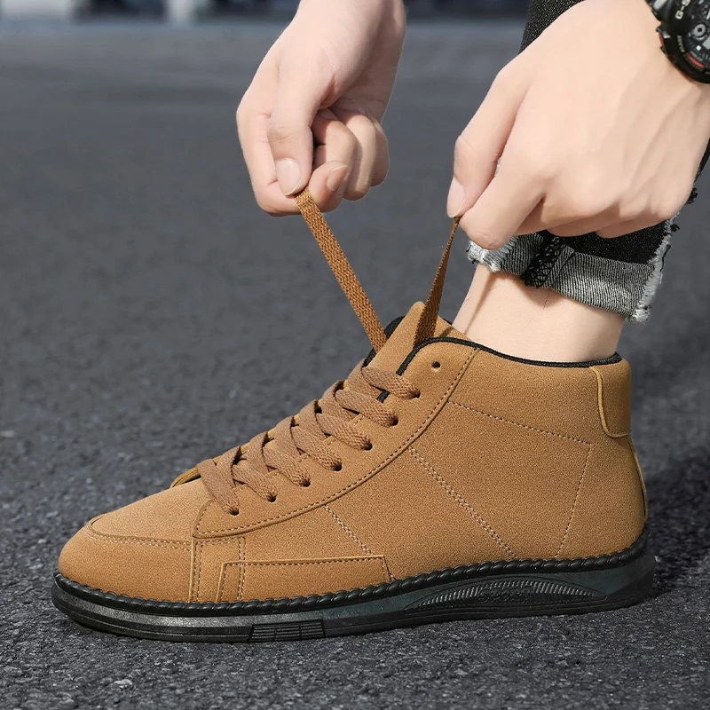 New Men's Shoes Fashionable Breathable Flat Shoes Men's Outdoor Sports Shoes Korean Version Trendy High Top Round Toe Walking