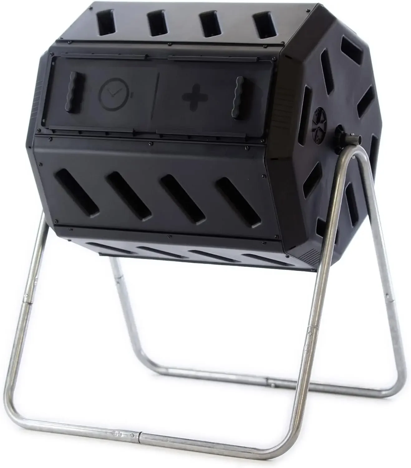 BestsellerHeavy Duty 37 Gallon 8 Sided Steel Portable Plastic Dual Chamber Tumbling Composter Outdoor Elevated Rotating Garden C