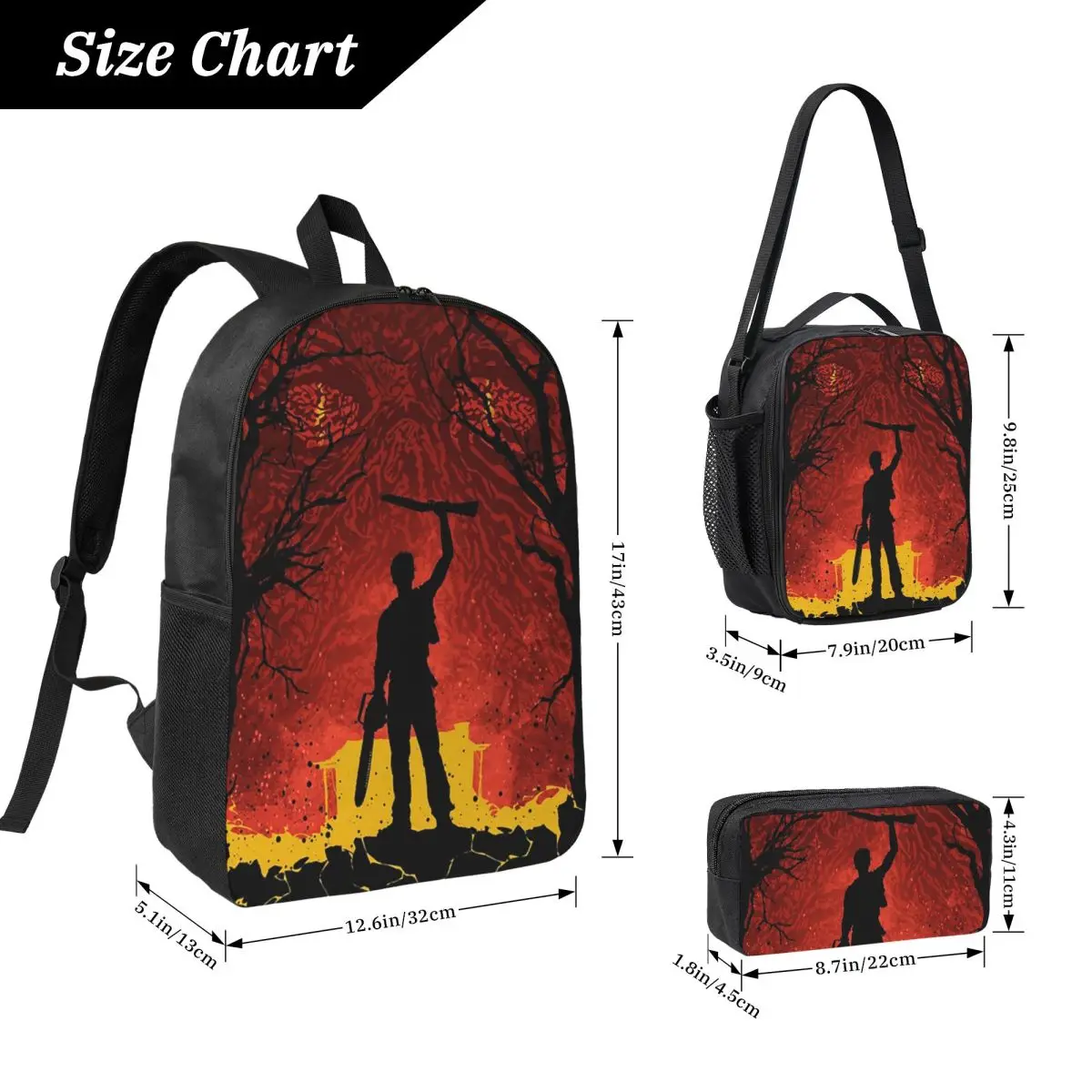 Ash Evil Dead Backpack Boys Girls BookBag School Bag Laptop Shoulder Bags 3ps Insulated Lunch Bag Pencil Case