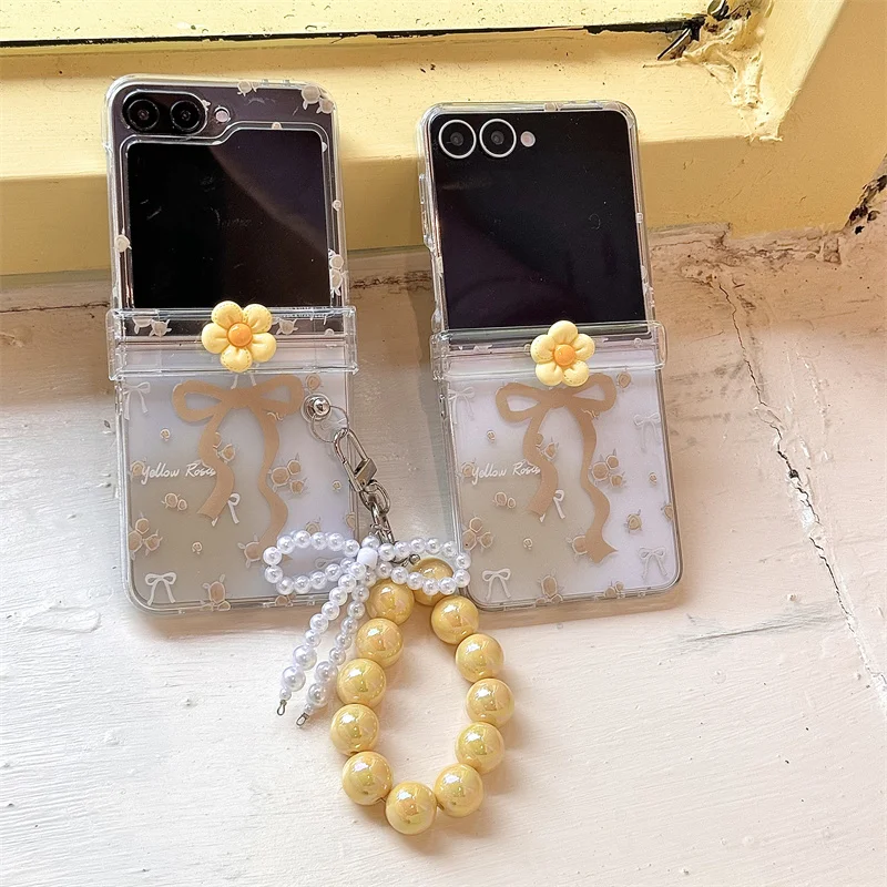 

Чехол для телефона с 3D вращающимся цветочным браслетом для Samsung Galaxy Z Flip 7 FE 3 4 5 6, противоударная задняя крышка с шарниром