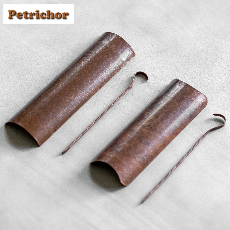 Two Piece Set Of Handmade Purple Copper Tea Scoop Retro Chahe Shovel Appreciation Ladle Puer Tea Ceremony Equipment Gift Craft