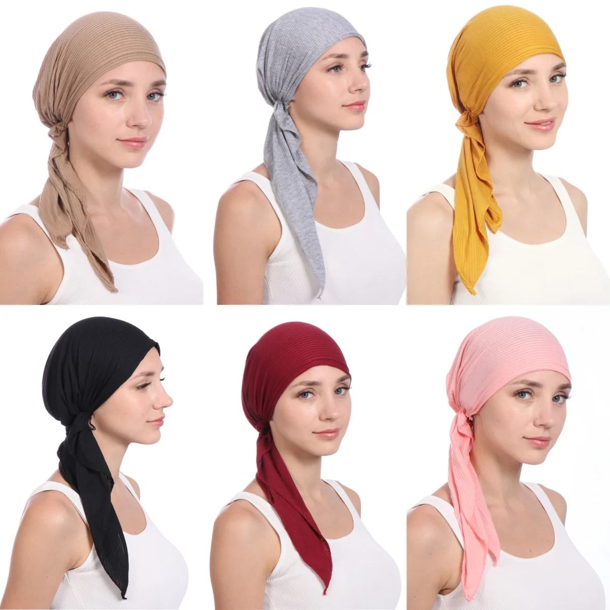 

2026 New Crinkle Muslim Hijab Caps Wrap Head Soft Strech Long Tail Turban Bonnet Fashion Solid Color Headdress Wearable