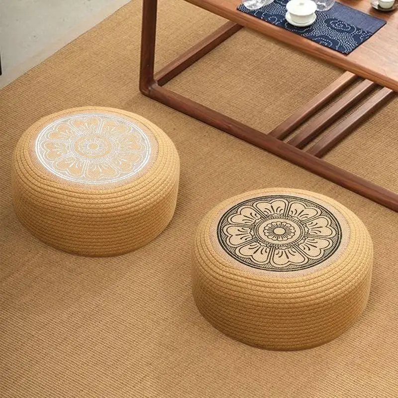 

Outdoor Pouf Round Woven Poufs And Ottomans Tatami Floor Cushion For Home Garden Coastal Living Porch Exterior Deck Poolside