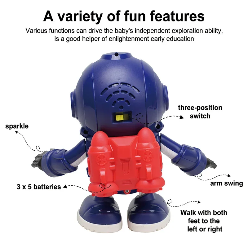 어린이 우주 오리 우주 비행사 음악 조명, 전기 사운드 및 조명 댄스 로봇, 걷기 스윙 상호 작용 장난감, 아기 선물