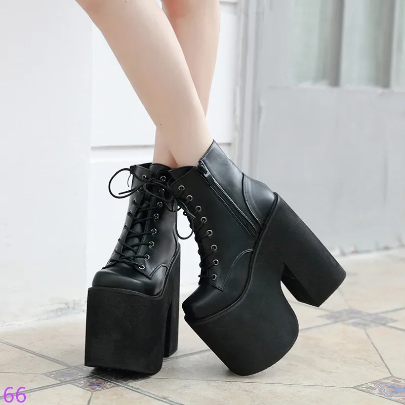 Maogu Women's Boots 2026 Solid High Heel Ankle Boots High Platform Quality Fashion Punk Goth Women Shoes Lace-up Big Size 42 43