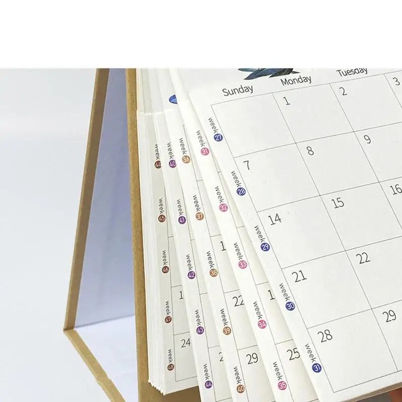 2025, englischer Tischkalender mit Taschen-Notizblock, Etiketten, Notizen, monatlicher Zeitplan, Planer, Desktop-Ringkalender mit losem Blatt, Ornamente