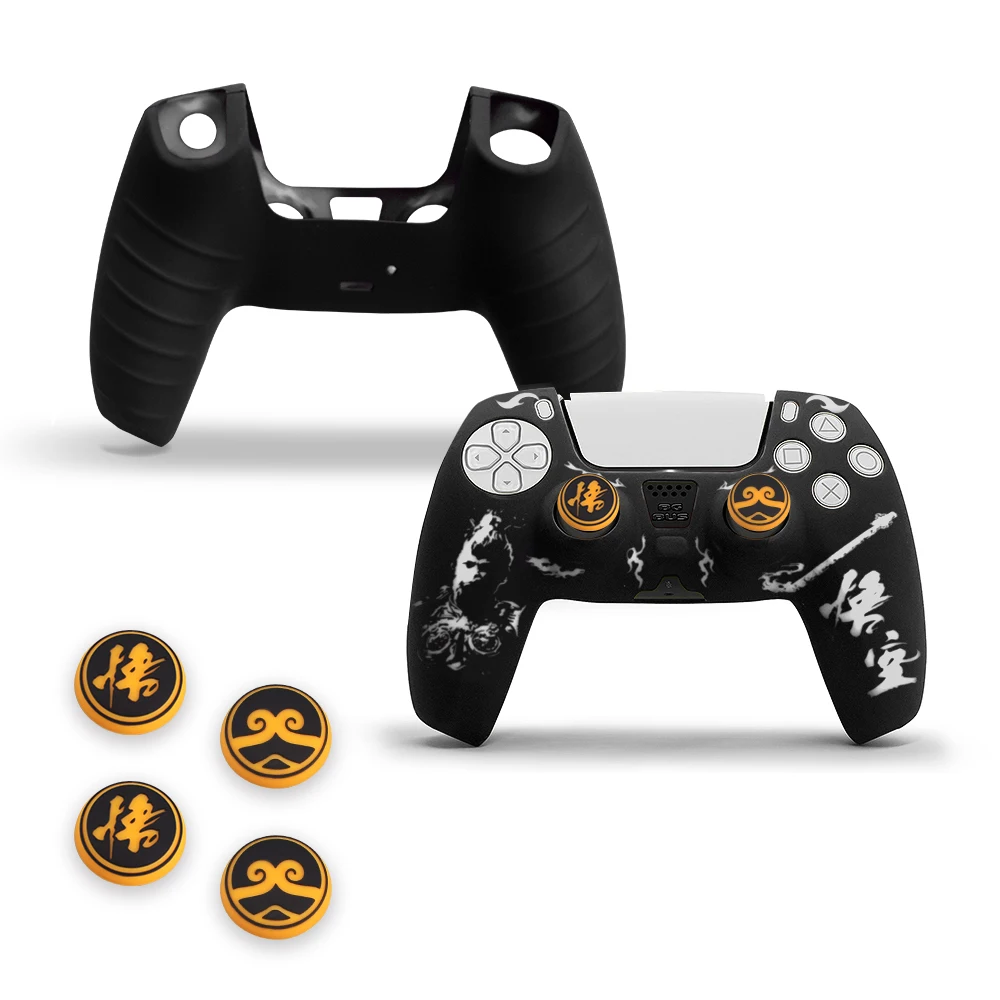 غطاء حماية من السيليكون غير قابل للانزلاق لوحدة التحكم PS 5 مع مجموعة ملحقات مكونة من خصلتين للإبهام