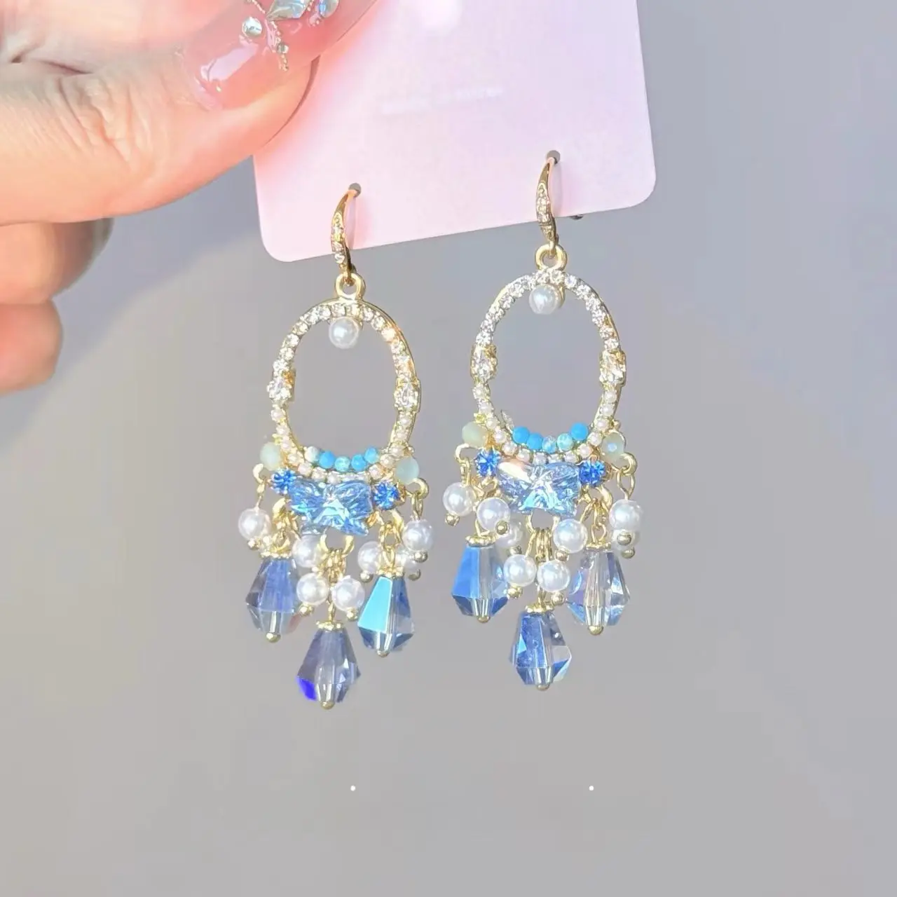Blue Crystal Chandelier Earrings Dreamy Waterdrop Dangle Palace Baroque Vintage Wedding Jewelry Royal Luxury Ear Pendents
