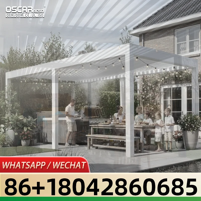 Outdoor Aluminum Retractable Waterproof Pergola with PVC Frame Opening Roof Louver Gazebo Sunshade for Garden pergola