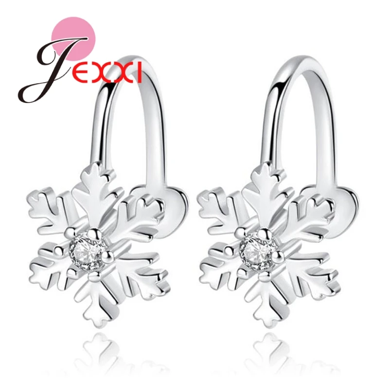 Fashion Snowflake Shape Ear Clip For Women Girl Female Sisters Top Quality 925 Sterling Silver Color Jewelry Earrings Wholesale