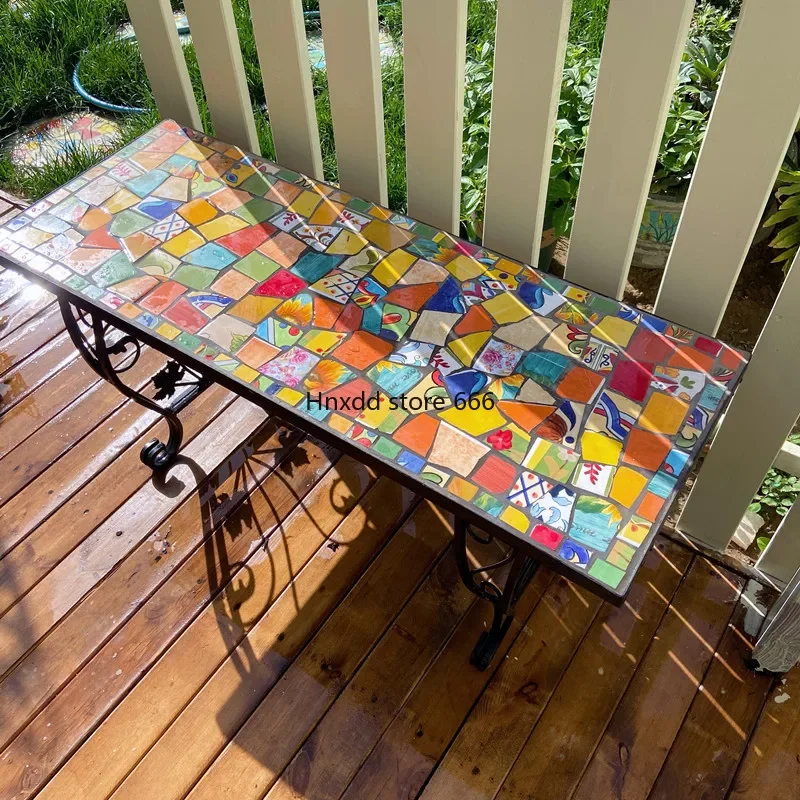 Handmade mosaic long double stool