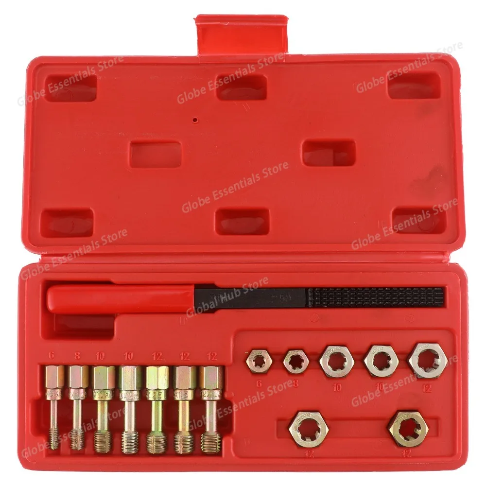 15Pcs Thread Restorer Kit Carbon Steel Car Rethreading Repair Tool Set Metric Thread Chaser Repair Kit with Storage Case