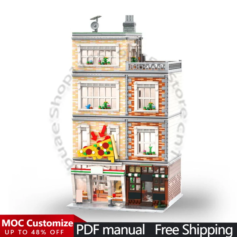 3541 PCS House Street Irish Pub and Pizza Station MOC Customize Modular Building Block Model Popular DIY Toy Boys Christmas Gift