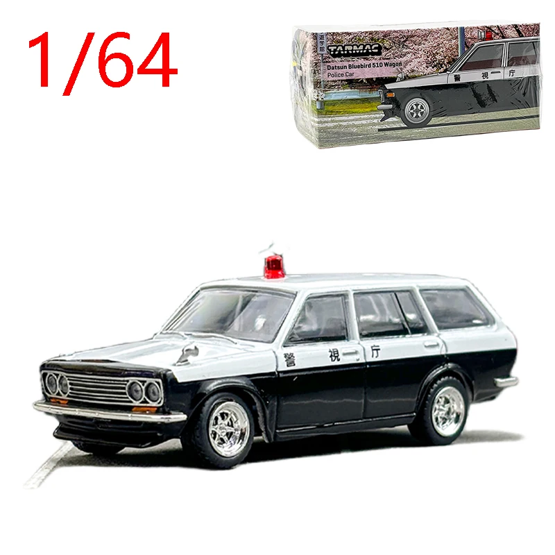 Diecast 1/64 Scale Datsun Bluebird 510 Wagon Police Car Model Simulation Datsun Bluebird Police Car Model Collection Decoration