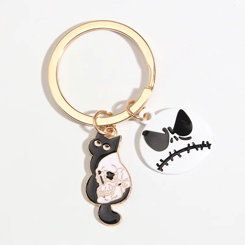 Punk Enamel Keychain Skull Cat Grimace Key Ring Animal Key Chains Halloween Gifts For Women Men Cay Keys DIY Handmade Jewelry