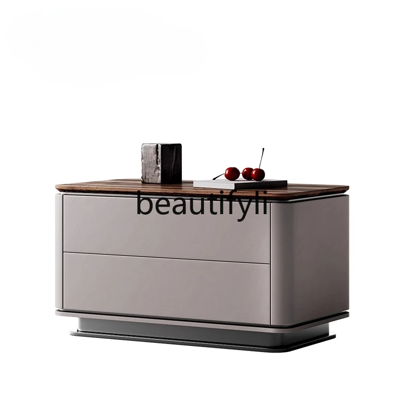 

Italian minimalist large flat-floor home original bedside locker, light luxury solid wood bedside table