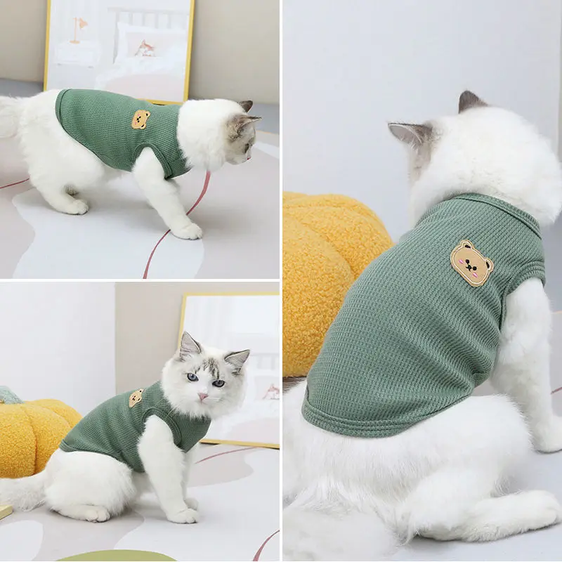 1pc Green Bear Vest Pet Dog Clothes Cat Solid T-shirt Clothing Dogs Thin Small Fashion Chihuahua Summer Breathable image 4