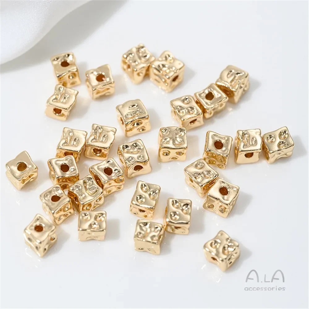 Cuentas cuadradas de queso envueltas en oro de 14 quilates, cuentas cuadradas irregulares, pulsera de cuentas DIY, collar, accesorios de joyería