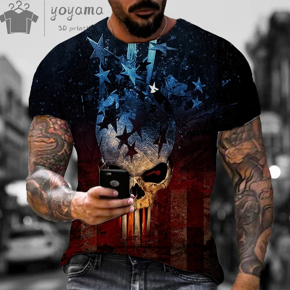 Skull Print Clothes Men Funny T-Shirt 3D Print Men\'s Summer Clothes Men T Shirts High Quality Short Sleeve Tee Skull Graphic Top