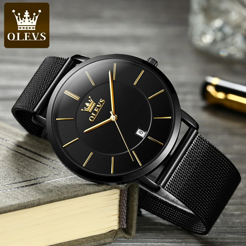 OLEVS Brand Net Belt Single Calendar Three-pin Quartz Watch for Men