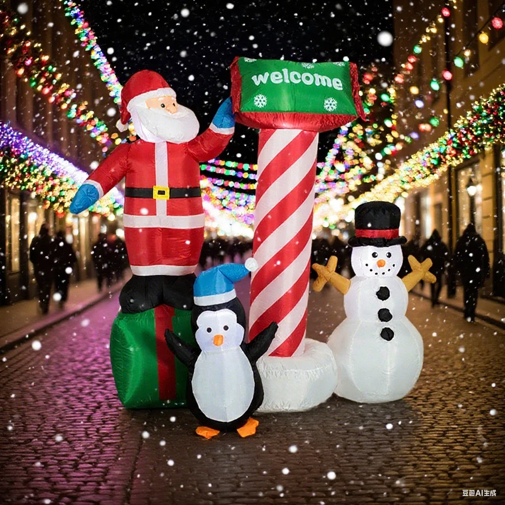 5フィートの空気注入式クリスマスデコレーション、サンタクロースとギフト、ペンギン、雪だるま、クリスマスライトディスプレイ、屋外ヤードデコレーション